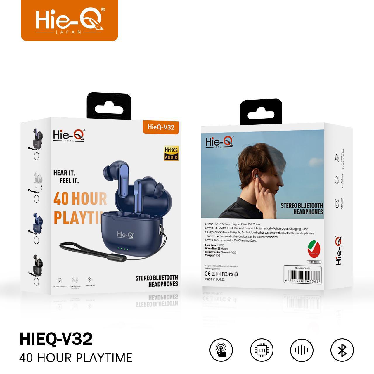 HIE-Q V32 Wireless Earbuds | 40 Hours Playtime | ENC Noise Reduction | Bluetooth 5.3 | 1-Year Warranty
