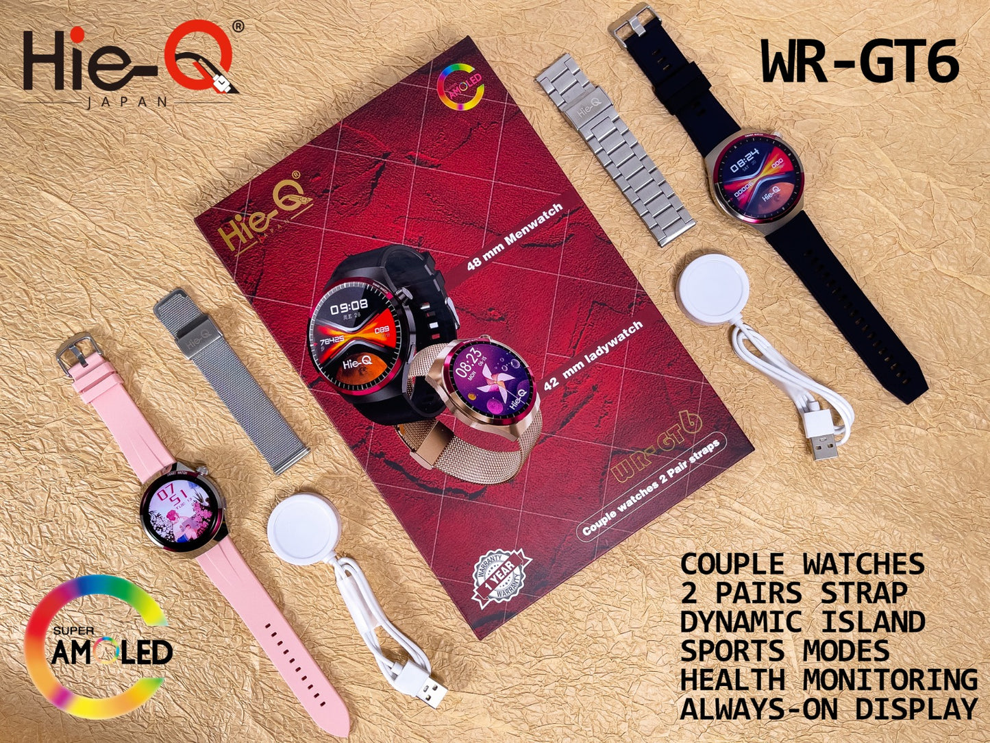 HIE-Q WR-GT6 Smart Watch for Women & Men | Bluetooth Calling | HD Display | Health & Fitness Monitoring | Customizable Straps & Watch Faces