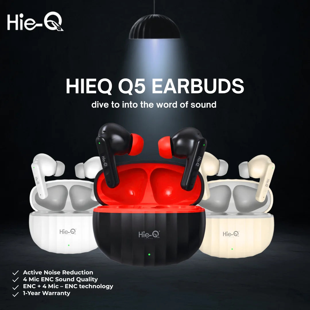 HIE-Q Q5 Wireless Earbuds | Active Noise Reduction | 4 Mic ENC Sound Quality | ANC + Dual Mic | 1-Year Warranty