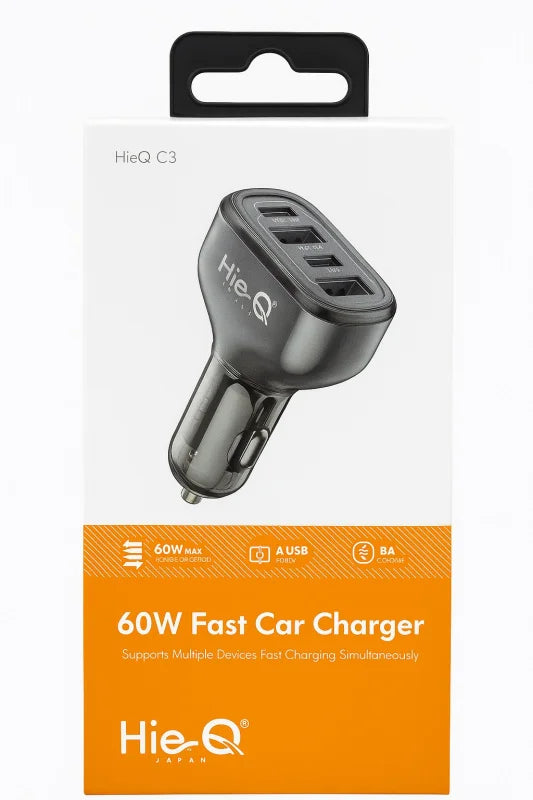 HIEQ C3 60W Fast Car Charger – 4 Multi-Port, Safe Protection | High-Speed Charging for Multiple Devices